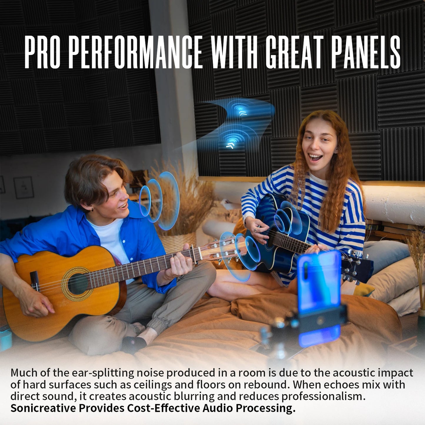 52 Pack Cheap Acoustic Foam Panels 1 X 12 X 12 Inches Large Sound Proof Foam Panels for Walls, Wedge Soundproof Wall Panels Acou