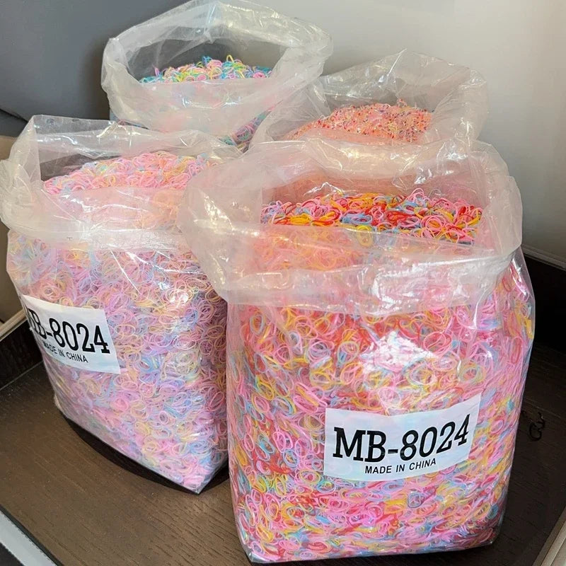 1000Pcs/bag Girls Colourful Disposable Rubber Band Hair Ties Headband Children Ponytail Holder Bands Kids Hair Accessories