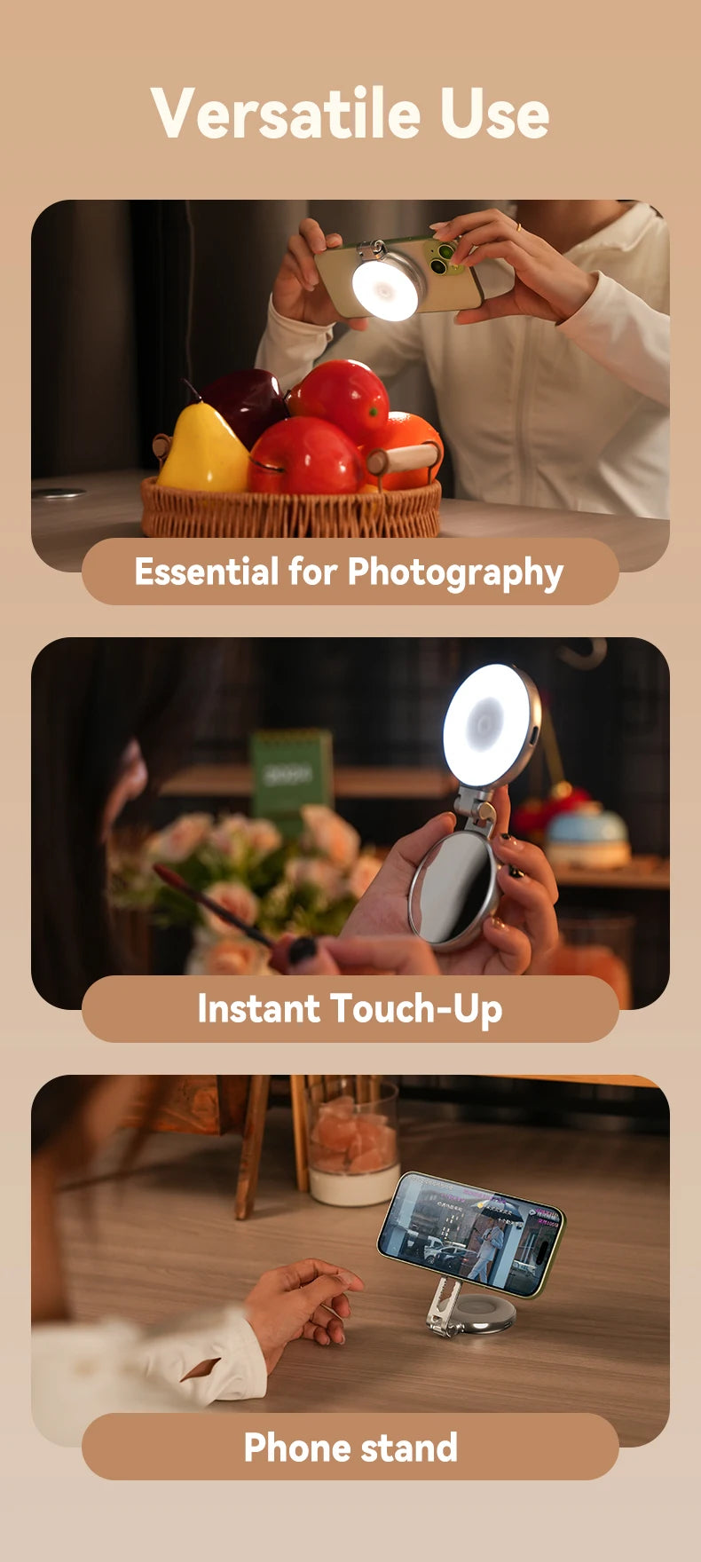 TELESIN Smartphone Magnetic Fill Light Mini Selfie Light 3 Modes Adjustable Brightness for Iphone XIAOMI HUAWEI SAMSUNG Phone