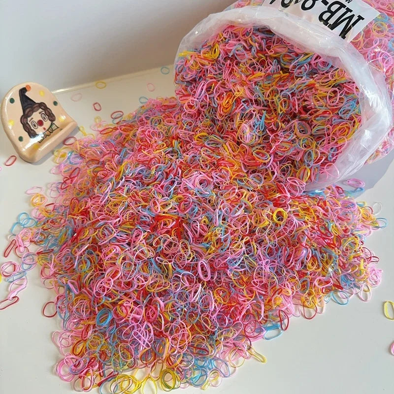 1000Pcs/bag Girls Colourful Disposable Rubber Band Hair Ties Headband Children Ponytail Holder Bands Kids Hair Accessories