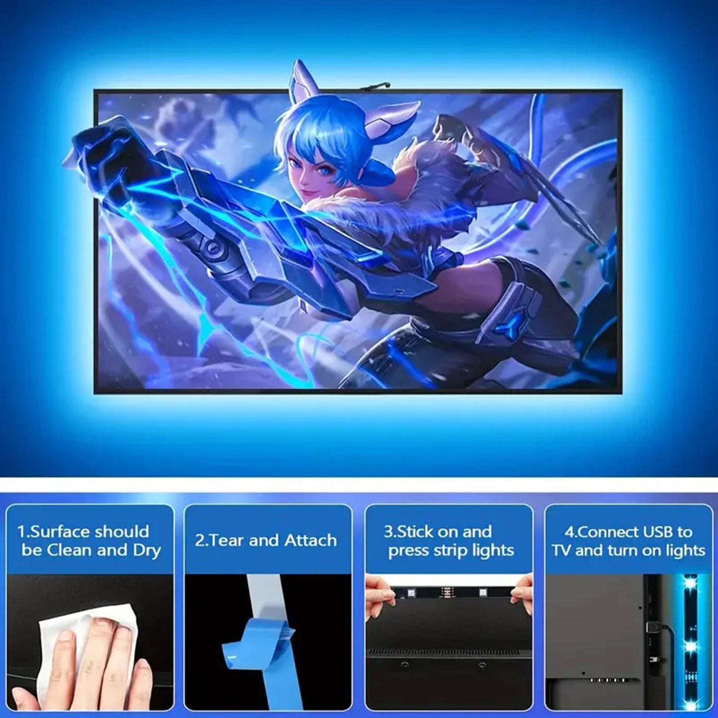 RGBIC LED TV Backlight Strip with Color Picking Sensor Music Sync App Control 55-75inch for Gaming Room Atmosphere Lighting