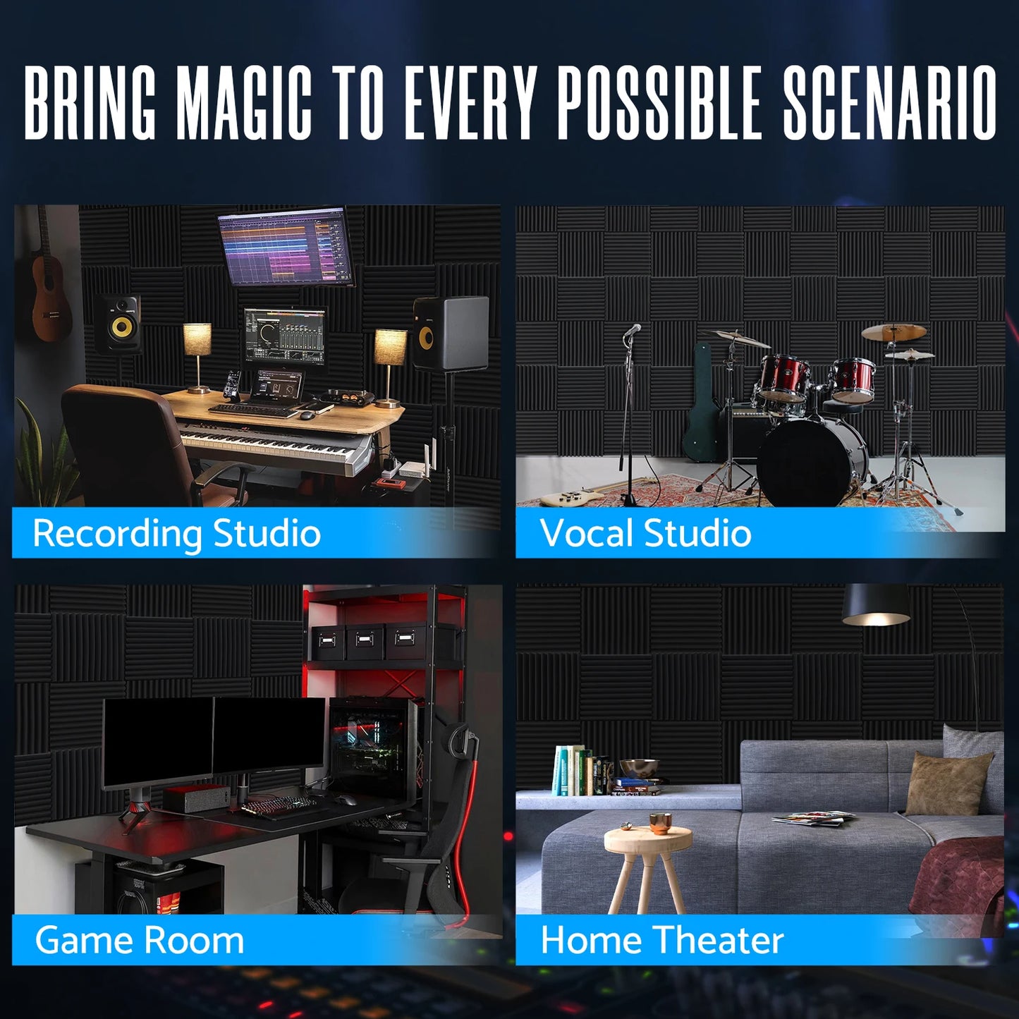 52 Pack Cheap Acoustic Foam Panels 1 X 12 X 12 Inches Large Sound Proof Foam Panels for Walls, Wedge Soundproof Wall Panels Acou