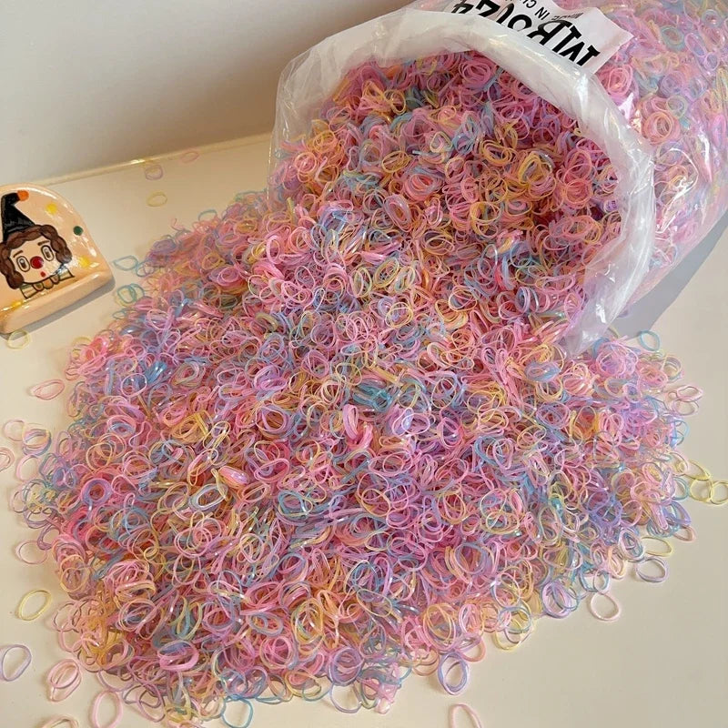1000Pcs/bag Girls Colourful Disposable Rubber Band Hair Ties Headband Children Ponytail Holder Bands Kids Hair Accessories