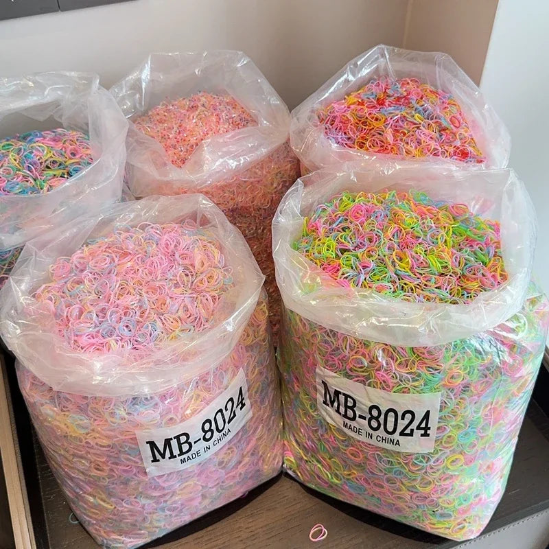 1000Pcs/bag Girls Colourful Disposable Rubber Band Hair Ties Headband Children Ponytail Holder Bands Kids Hair Accessories