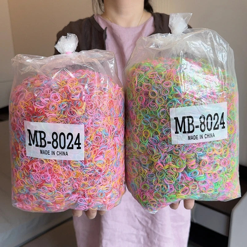 1000Pcs/bag Girls Colourful Disposable Rubber Band Hair Ties Headband Children Ponytail Holder Bands Kids Hair Accessories