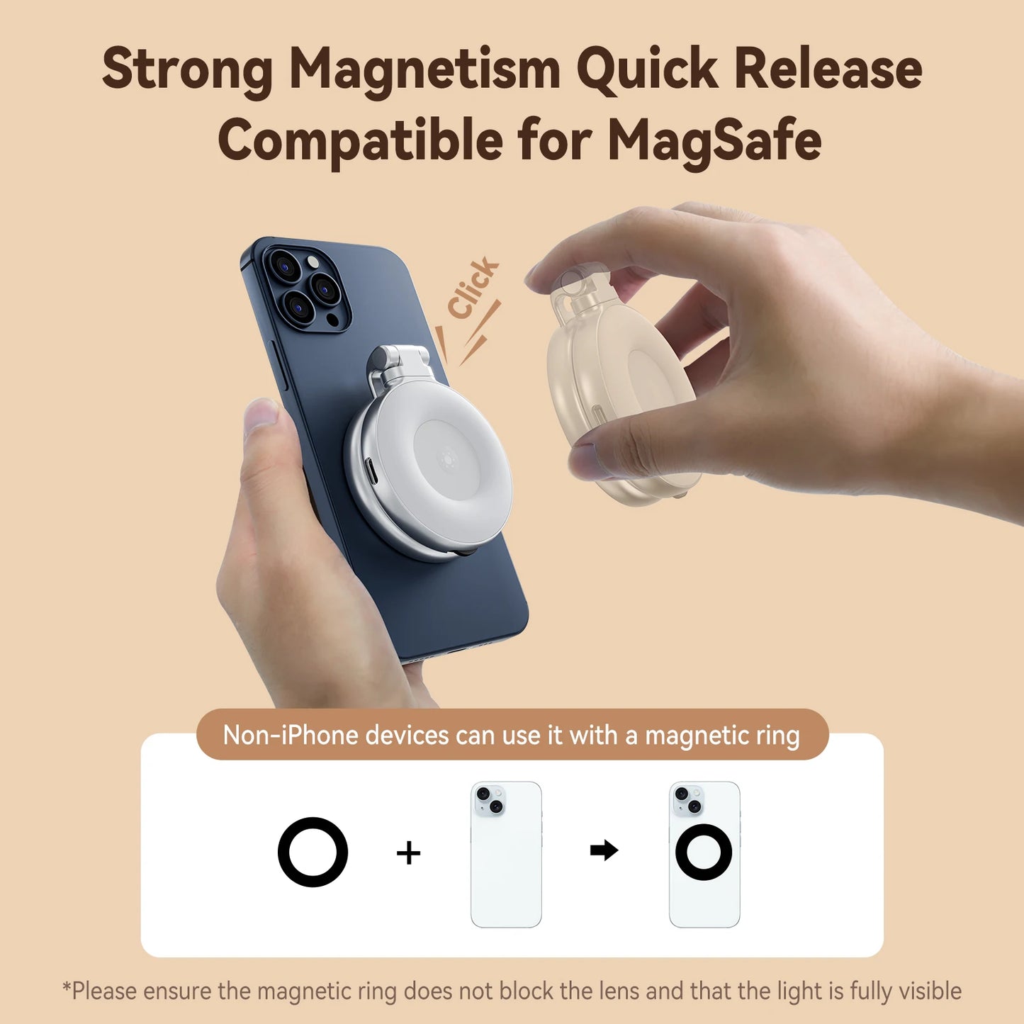 TELESIN Smartphone Magnetic Fill Light Mini Selfie Light 3 Modes Adjustable Brightness for Iphone XIAOMI HUAWEI SAMSUNG Phone