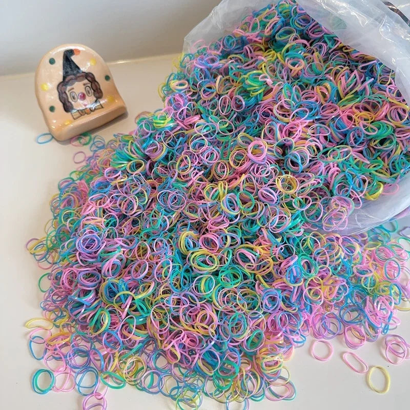 1000Pcs/bag Girls Colourful Disposable Rubber Band Hair Ties Headband Children Ponytail Holder Bands Kids Hair Accessories