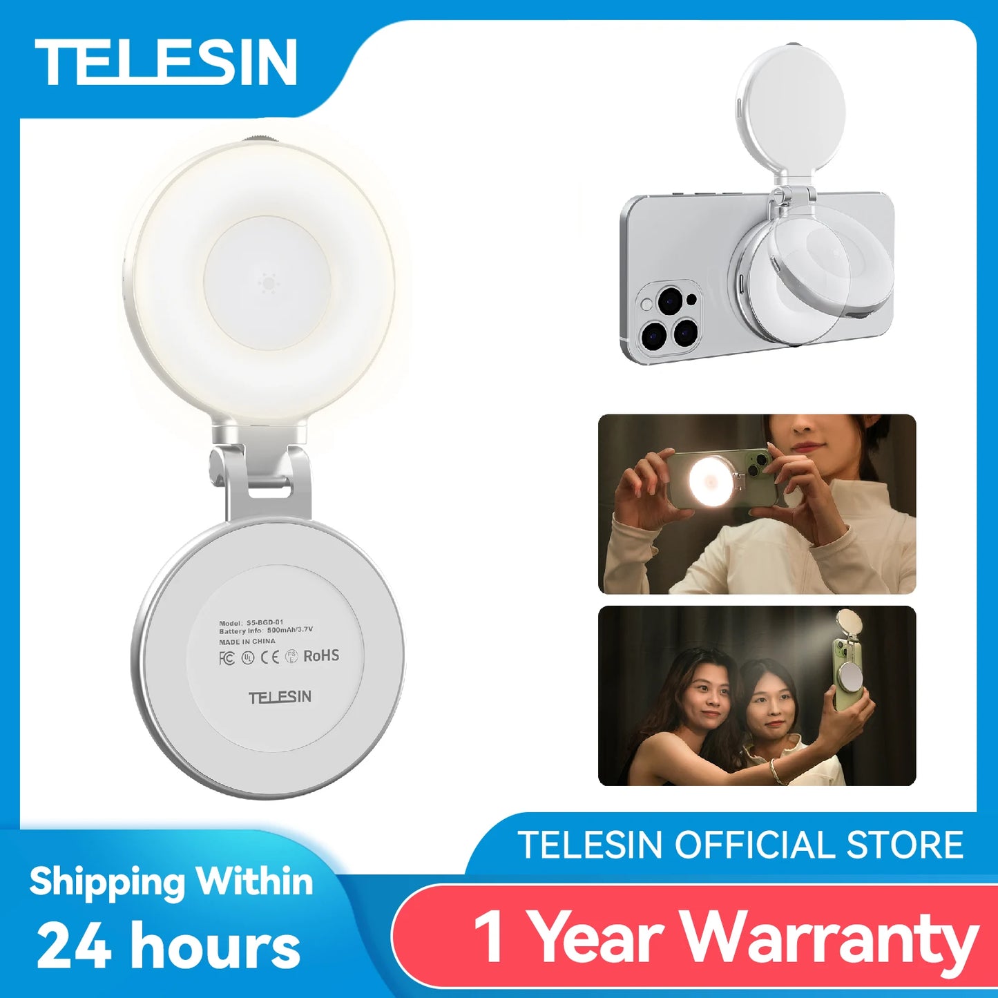 TELESIN Smartphone Magnetic Fill Light Mini Selfie Light 3 Modes Adjustable Brightness for Iphone XIAOMI HUAWEI SAMSUNG Phone