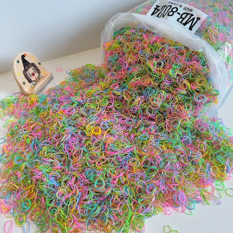 1000Pcs/bag Girls Colourful Disposable Rubber Band Hair Ties Headband Children Ponytail Holder Bands Kids Hair Accessories