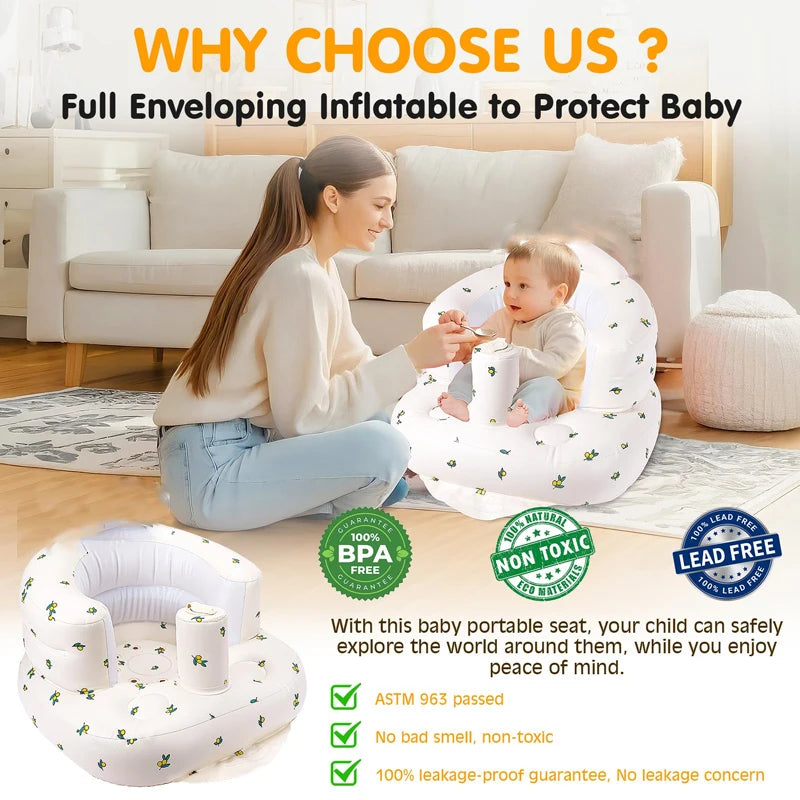 Children Inflatable Sofa,Inflatable Baby Sofa for Babies 3 Months & Up,Baby Seats for Infants, Blow Up with Built in Air Pump