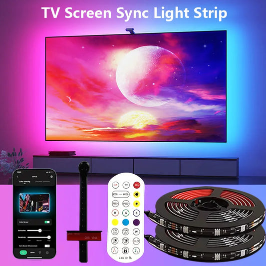 RGBIC LED TV Backlight Strip with Color Picking Sensor Music Sync App Control 55-75inch for Gaming Room Atmosphere Lighting